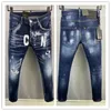 Mäns jeans d2 dsq fashionabla designer fötter rippade modefärg sprutade retro blå streetwear tiggare högkvalitativ jean