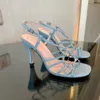 Sandalias derma de seducción de verano famosas, zapatos de mujer con adornos de cuero con incrustaciones de cristal, zapatos de tacón de PVC, vestido nupcial para boda, tacones altos para mujer