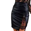 Skirts Women PU Leather Pencil Mini Stretchy High Waist Lace Patchwork Zipper Evening Party Knee Length Bodycon Skirts 230211