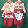 Sets kinderen kerstkleding jongens meisjes hmade smocking set en jurk broers en zussen rood plaid katoen met lange mouwen vakantie outfits