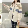 Kvinnors päls vinterlammull Shearling Coat Women Korean Double-Faced Long-Sleeve Fashion Color Matching Mid-Length Jacket