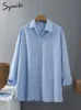 Blouses Femmes Chemises Syiwidii Femmes Bureau Dames Coton 100% Oversize Tops Lâches Rose Blanc Bleu Manches Longues Mode Chemise Boutonnée 230211