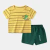 Kläder sätter sommarbarn Kort ärmshorts Outfits Pure Cotton Casual New Style Oneck Pullover Boys Girls PCS Loos Thin Softclothes