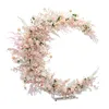 Décoration d'arrière-plan de mariage rose de luxe, porte en arc en forme de lune avec fleurs artificielles pour fenêtre de fête, accessoires de centres de scène