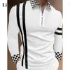 Men's Polos Spring Autumn Fashion Trends Business Casual T-shirts Man Long Sleeve All-match Striped Plaid Tight Gentmen Polo Shirt Clothes 230211