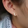 Stud Earrings Sterling Silver Cubic Zirconia Cz Crescent Moon Horn Charm Bezel Erring For Women Girls Kids Stunning Fashion EarringStud