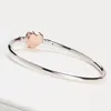 Sparkling Pave Rose Gold Hearts Clasp Bangle Bracelet for Pandora 925 Sterling Silver Wedding Jewelry For Women Girlfriend Gift Charms Bracelets with Original Box