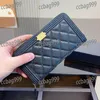 CC Brand Wallets Luxe Boy Twee stoffen Materiaal Emlem Wallet Designer Bag Caviar Suede Leather gewatteerde koppeling Hardware Mini Tote Classic Zipper Card Holder