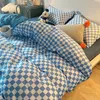 Sängkläder set checkerboard sängkläder set enkla queen size platt ark quilt täcke täcke kudde polyester sängkläder hem textil 230211