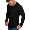 Men's T Shirts Long Sleeve Casual T-Shirt For Men Solid Color Pullovers Pleated Crew Neck Basic Tops Spring Soft Fashion Male