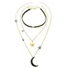 Hänge halsband chic svart band chokers trendiga skiktade stjärna månhalsband kvinnliga uttalande smycken mode tillbehör