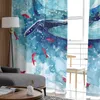 カーテン動物芸術青色のクジラの窓チュールリビングルームの装飾のための薄いカーテンドレープベッドルームキッチンボイル