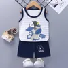 Vêtements été nouveau Style bébé gilets pur coton Oneck casual garçons et filles dessin animé enfants tenues rouge singe enfants ensembles