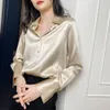 Kvinnors blusar skjortor kontor silk satin skjorta damer enkel blus vår höst toppar kvinnor kläder koreansk lös ol grå skjorta blusas mujer 230211