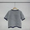 Buchstaben Damen T-Shirts Kurzarm Strick T-Shirt Vintage Mode Grau Rundhals Pullover Tops