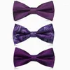 Bow -slipsar 2023 Märke Fashion Men's Wedding Double Fabric Purple Pattern Bowtie Bankett Host Party Fjäril