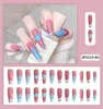 Uñas postizas 24 UNIDS Llama Azul Parche de Uñas Estilo Dulce Tipo de Pegamento Extraíble Párrafo Súper Largo Manicura Ahorre Tiempo CIN6 899