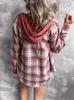 Frauen Blusen Shirts Frühling Plaid Mit Kapuze Button Up Weibliche Damen Herbst Lose Kariert Für Rosa 230211