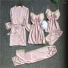 Kobietowa odzież snu 5pcs Satyna Satyna Kimono szata Suknia koronkowa szlafroks