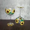 Wine Glasses Crystal Glass Hand-painted Flower Goblet Sunflower Red Cup Small Fresh Vintage Medieval