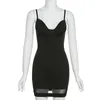 Casual Dresses Anjamanor Mesh Patchwork Black Bodycon Dress Sexig födelsedagsdräkt för Women Party Club Backless V Neck Cami Mini Dresses D96BF17 T230210