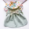 Dog Apparel Cat Dress Bow Princess Fold Lace Collar High Waist Small Floral Skirt Puppy For Pets