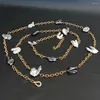Chains 52'' 16x21MM Gray Black Cultured Keshi Pearl Gold Color Plated Chain Long Necklace