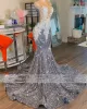 Shinning Grey Sequin Mermaid Prom Dresses Luxury O Neck Lace Appliques Plus Size Birthday Party Gowns For Arabic Women Dress