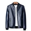 Men's Jackets Baseball Jacket Stand Collar Faux Leather Men Ribbed Cuff Zipper