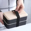 Dijkartikelen sets Bento Box met elastische riem gesp gemaakt microwavable draagbare picknick lunch dubbele laag opslagcontainer buiten lunchbox