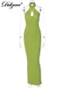 カジュアルドレスdulzuraストライプニット女性袖根類のホローマキシドレススリットボディコンセクシーパーティークラブエレガントイブニングY2Kプロム服t230210