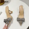 SURET Buty Eilyken moda kryształowa cekinowa bownot Kobiety pompki seksowne spiczaste palce wysokie obcasy pvc przezroczyste sandały ślubne buty balowe 230210