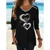 Camicette da donna Camicie Donna Moda Cuore T-shirt stampate Sexy Scollo a V Top Lady Autunno Casual Allentato Orlo irregolare Camicetta a maniche lunghe 230211