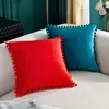 Pillow Velvet Decorative With Ball Home Decor Sofa Pillowcase Pure Color Drop Plush Car Office Throw