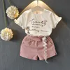 Kleidung Mädchen Sets Neue Frühling Sommer Floral Ärmelloses TshirtSolid Shorts PCS Kinder Anzug Mode T Kinder Kleidung