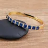 Bangle Nidin Nowy luksusowy geometryczny bransoletka cyrkon Bransoletka Kobiety różowy zielony niebieski kryształowy mankiet elegancka elegancka impreza biżuteria g230210