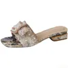 Slippers 2023 New Chunky Heel Fashion Flat Ladies Rhinestone Slippers Womens Shoes Comfort Summer Peep Toe Shoes G230210