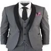 Costumes pour hommes gris hommes 3 pièces smoking costume de dîner col châle rond noir Marc Darcy Smart smokings formels pour hommes