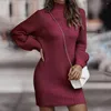 Sıradan Elbiseler Moda Sweater Elbise Raglan Uzun Kollu Soğuk Diz Uzunluk Diz Uzunluk Sonbahar Kış İnce Fit Örme