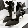 Elbise ayakkabılar bow-düğüm kadın pompalar tasarımcı ayakkabılar yüksek topuklu sandallar kadın saten stiletto topuklar seksi inci düğün ayakkabıları artı boyut 43 230210