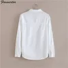 Blouses feminina camisas Foxmertor Camisa 100% algodão de alta qualidade Blusa de uma blusa de outono de manga longa camisas brancas sólidas femininas femininas casuais tops 230211