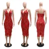 Casual Dresses Anjamanor Sexy Red Feather paljett Bodycon Long Dresses For Women Födelsedagsfest Kvällsklänningar Lyxiga damkläder D57-GF29 T230210