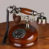 Walkie Talkie Rotário Dial Telefone Classic Wood Retro Antique Linha fixo com metal Bell Função de redial sem mão para decoração de casa