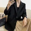 Damskie garnitury Blazers HXJJP Dwukrotnie piersi Black Black Blazer Spring Spring Autumn Drape Solid Kolor Lose Chartalle Office Lady 230210