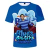 Men's T Shirts Blue's Big City Adventure Tshirt 2023 Cartoon Movie Crewneck قصيرة الأكمام الرجال