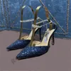 2023 Crystal Sandals Sandals Snake Twining Elegancki sandał 10 cm szpilka wysoka pięta Złote Rhinestone Sukienka Buty Srebrne podeszwy kobiety letnie pompki