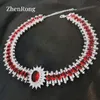 Choker Luxury Chinese Red Zircon Necklace For Women Eternity Promise CZ Crystal Bracelets Engagement Wedding Jewelry Love Gift