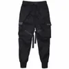 Calça masculina Hip Hop Boy Track da cintura elástica harém calça de streetwear punk fitas de fitas de design masculino bolsos pretos de joggersmen boun22