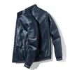 Herrenjacken Herren Schwarz Stehkragen Lederjacke Herbst Reißverschluss Herren Klassischer Motorrad Biker Mantel