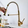 Kitchen Faucets Pull Down Sprayer Nozzle Faucet Deck Mount Golden Finish Brass Swivel Spout Single Handle Vanity Sink Mixer Water Tap